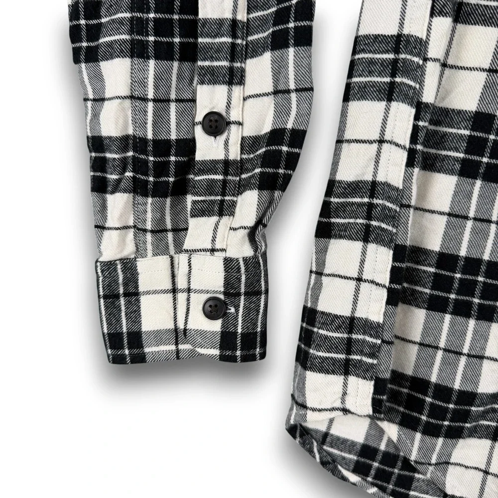 J.Crew Flannel Shirt‎ Mens S Black White Plaid Checkered Slim Fit Long Sleeve